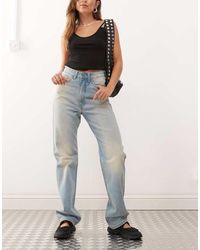 Weekday - Vaqueros Azules De Talle Muy Alto Y Pernera Recta Con Lavado Vintage Desgastado Rowe De - Lyst