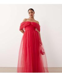 LACE & BEADS - Off Shoulder Tulle Maxi Dress - Lyst