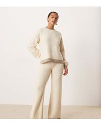 Vila - Contrast Trim Knitted Wide Leg Trouser Co-ord - Lyst
