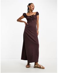 ASOS - Gerimpelde Midi-jurk Met Kapmouwtjes En Gestrikt Detail - Lyst