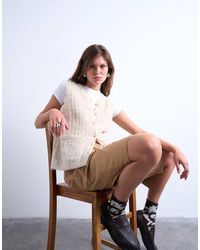 TOPSHOP - Chaleco Con Bolsillo De Punto Calado De -Neutro - Lyst