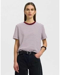 SELECTED - Essential Striped Ribbed Denim Box Fit Crew Neck Short Sleeve T-shirt - Lyst