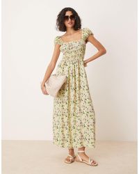 ASOS - Square Neck Midi Dress With Cinched Channel Waist - Lyst
