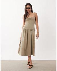 Mango - Cotton Rich Dropped Waist Midi Dress - Lyst