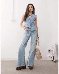 Reclaimed Vintage - Denim 70s Palazzo Jeans With Patch Pockets And Button Fly Detail - Lyst