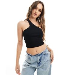 ASOS - Double Layer Ribbed Scoop One Shoulder Cut Out Crop Top - Lyst