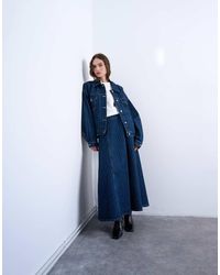 TOPSHOP - Falda Vaquera Azul Añil A Rayas De Corte Circular De - Lyst