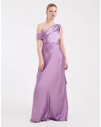 Six Stories - Bridesmaid One Shoulder Drape Detail Satin Maxi Dress - Lyst