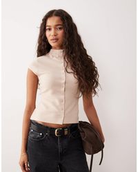 ASOS - Supersoft Button Through High Neck Top - Lyst
