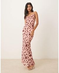ASOS - Maxi Jurk Met Mesh, Diepuitgesneden Gedrapeerde Halslijn En Bloemenprint - Lyst