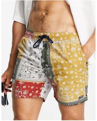Pull&Bear Bandana Print Swim Shorts - Yellow
