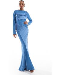 ASOS - Asos Design Tall Cowl Neck Satin Chiffon Mix Long Sleeve Maxi Dress - Lyst