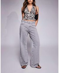 Princess Polly - Vaqueros Gris Lavado De Pernera Ancha Y Talle Bajo Con Detalle De Hebilla Scheana De - Lyst