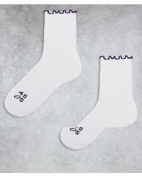 4505 - 2 Pack Non Slip Grip Lettuce Edge Pilates Crew Socks - Lyst