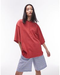 TOPSHOP - T-shirt oversize rossa lavaggio acido con scollo a v - Lyst