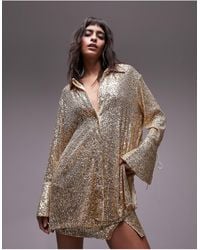 TOPSHOP - Co-ord Sequin Oversized Shirt - Lyst