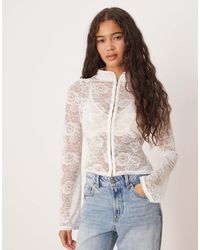 ASOS - Sheer Lace Hook And Eye Flare Sleeve Top - Lyst