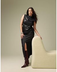 ASOS - Asos Design Curve Leather Look Drape High Neck Asymmetric Smart Top - Lyst