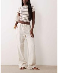 Vila - Linen Touch Tie Waist Wide Leg Trouser - Lyst