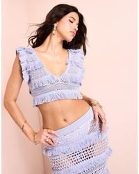 ASOS - Co-ord Beach Crochet Ruffle Top With Pearl Embellishment - Lyst