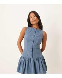 ASOS - Vestido Corto Con Cintura Baja, Cuello Barco Y Botones De Pana De Asos Design Petite - Lyst