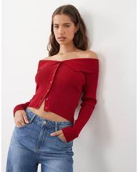 Miss Selfridge - Geribbelde Gebreide Bardot-Top Met Omslag - Lyst