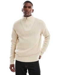 New Look - Jersey Color Avena Con Cremallera Corta De Punto Inglés De -Neutro - Lyst