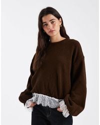 ASOS - Knit Bubble Hem Sweater With Lace Hem - Lyst