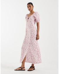 Vero Moda - Puff Sleeve Tie Front Detail Maxi Dress - Lyst