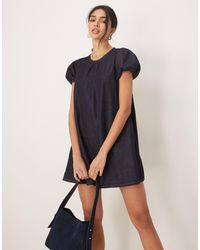 ASOS - Robe babydoll courte en jean à manches bouffantes - Lyst