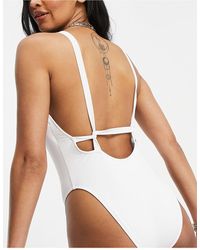 ASOS Fuller Bust Recycled Supportive Twist Strappy Low Back Swimsuit - White
