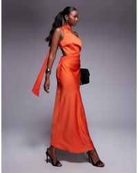 ASOS - One Shoulder Satin Midi Dress With Neck Tie - Lyst
