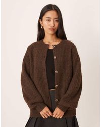 Vila - Cárdigan Marrón Chocolate De Punto Texturizado Mullido De - Lyst