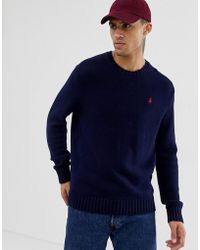 Polo Ralph Lauren Chunky Cotton Knit Jumper With Crew Neck In Navy - Blue