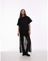 ASOS - Robe t-shirt longue et hybride en velours côtelé avec jupe en dentelle - Lyst