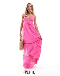 Only Petite - Tiered Maxi Dress With Contrast Lace - Lyst