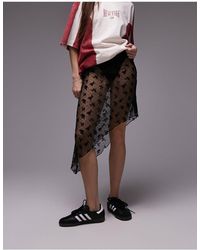 TOPSHOP - Asymmetric 90s Length Flocked Floral Sheer Skirt - Lyst