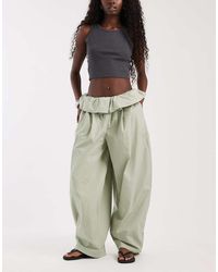 ASOS - Poplin Fold Over Pleated Wide Leg Trouser - Lyst