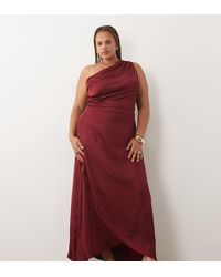 Tfnc Plus - Tfnc Bridesmaid Plus Satin One Shoulder Wrap Skirt Maxi Dress - Lyst