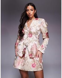 ASOS - Jacquard Extreme Shoulder Cinched Blazer - Lyst