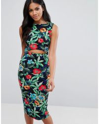 Girls On Film Tropical Print Midi Dress With Cut Out - Multicolour