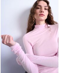 TOPSHOP - Top en viscose à manches longues et col montant - Lyst