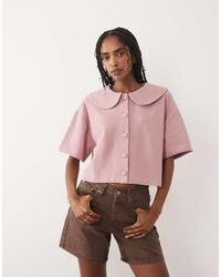 Miss Selfridge - Short Sleeve Button Through Top With Peter Pan Collar - Lyst