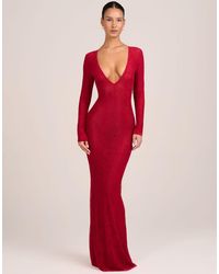 Oh Polly - Lace Mesh Plunge Neck Maxi Dress - Lyst