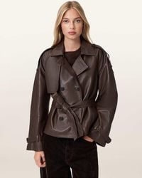 AllSaints - Reed Cropped Leather Trench - Lyst