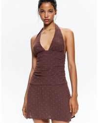 Pull&Bear - Vestito Corto Color Cioccolato A Pois - Lyst