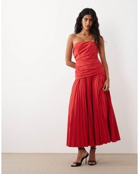 Mango - Maxi Jurk Met Structuur, Blote Schouders En Geplooide Zoom - Lyst