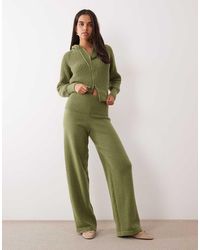 Aria Cove - High Waisted Fine Knit Wide Leg Pants Co-ord - Lyst