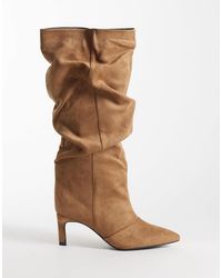 SEQWL - Benz Faux Suede Slouchy Knee High Kitten Heel Boots - Lyst