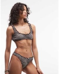 Collusion - Gingham Seersucker High Leg Ruffle Bikini Bottoms - Lyst